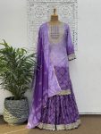 FASHIONABLE CHINON SILK EMBROIDERY SEQUENCE  CODING DIGITAL PRINT WORK TOP SHARARA WITH DUPATTA LAVENDER