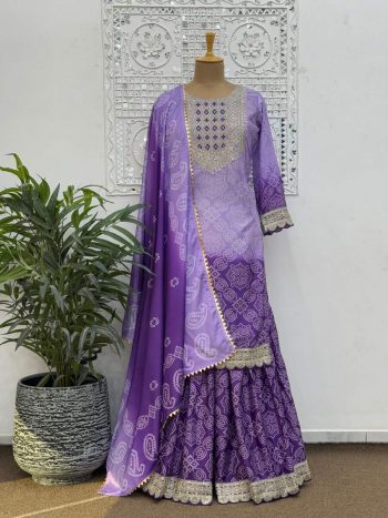 FASHIONABLE CHINON SILK EMBROIDERY SEQUENCE  CODING DIGITAL PRINT WORK TOP SHARARA WITH DUPATTA LAVENDER