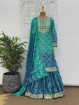FASHIONABLE CHINON SILK EMBROIDERY SEQUENCE  CODING DIGITAL PRINT WORK TOP SHARARA WITH DUPATTA GREEN