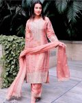 FASHIONABLE CHINON SILK EMBROIDERY SEQUENCE MOTI WORK TOP BOTTOM WITH DUPATTA PARTY WEAR WHOLESALE PRICE ETHNIC GARMENT (3)