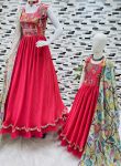 FASHIONABLE CHINON SILK EMBROIDERY SEQUENCE WORK MOTHER DAUGHER COMBO GOWN WITH DUPATTA PARTY WEAR WHOLESALE PRICE ETHNIC GARMENT (5)
