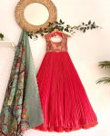 FASHIONABLE CHINON SILK EMBROIDERY SEQUENCE WORK MOTHER DAUGHER COMBO GOWN WITH DUPATTA PARTY WEAR WHOLESALE PRICE ETHNIC GARMENT (5)