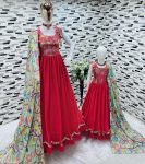 FASHIONABLE CHINON SILK EMBROIDERY SEQUENCE WORK MOTHER DAUGHER COMBO GOWN WITH DUPATTA PARTY WEAR WHOLESALE PRICE ETHNIC GARMENT (5)