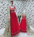 FASHIONABLE CHINON SILK EMBROIDERY SEQUENCE WORK MOTHER DAUGHTER COMBO GOWN WITH DUPATTA RANI