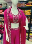 FASHIONABLE CHINON THREAD SEQUENCE WORK PALAZZO BLOUSE WITH SHRUG PARTY WEAR WHOLESALE PRICE ETHNIC GARMENT (5)