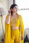 FASHIONABLE CHINON THREAD SEQUENCE WORK PALAZZO BLOUSE WITH SHRUG PARTY WEAR WHOLESALE PRICE ETHNIC GARMENT (3)