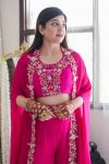 FASHIONABLE CHINON THREAD SEQUENCE WORK PALAZZO BLOUSE WITH SHRUG PARTY WEAR WHOLESALE PRICE ETHNIC GARMENT (5)