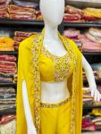FASHIONABLE CHINON THREAD SEQUENCE WORK PALAZZO BLOUSE WITH SHRUG PARTY WEAR WHOLESALE PRICE ETHNIC GARMENT (3)