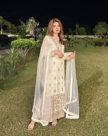 FASHIONABLE CHINON ZARI SEQUENCE EMBROIDERY WORK TOP PALAZZO WITH DUPATTA WHITE