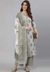 FASHIONABLE COTTON BLEND PRINTED TOP BOTTOM WITH DUPATTA OFF WHITE