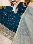 FASHIONABLE GEORGETTE EMBROIDREY SEQUENCE WORK GOWN BOTTOM WITH DUPATTA PARTY WEAR WHOLESALE PRICE ETHNIC GARMENT (7)