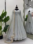 FASHIONABLE GEORGETTE THREAD SEQUENCE WORK TOP LEHENGA WITH DUPATTA WHITE