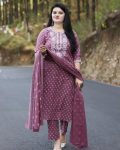 FASHIONABLE RAYON PRINTED EMBROIDERY WORK TOP BOTTOM WITH DUPATTA PINK