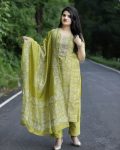 FASHIONABLE RAYON PRINTED EMBROIDERY WORK TOP BOTTOM WITH DUPATTA PARROT GREEN