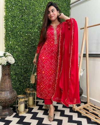 FASHIONABLE RAYON PRINTED TOP BOTTOM WITH DUPATTA RED