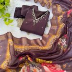 FASHIONABLE ROMAN SILK HAND WORK TOP BOTTOM WITH DUPATTA WINE