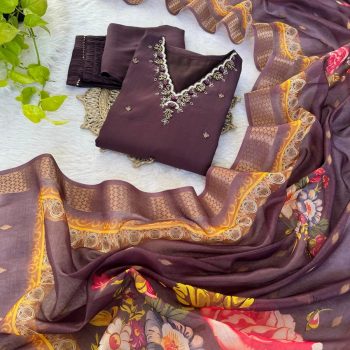 FASHIONABLE ROMAN SILK HAND WORK TOP BOTTOM WITH DUPATTA WINE