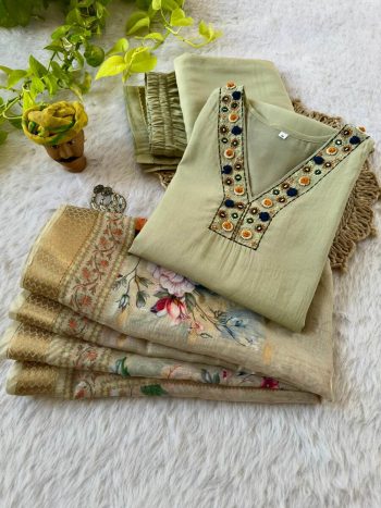FASHIONABLE ROMAN SILK HAND WORK TOP BOTTOM WITH DUPATTA MINT