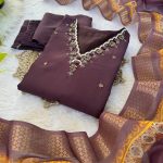 FASHIONABLE ROMAN SILK HAND WORK TOP BOTTOM WITH DUPATTA PARTY WEAR WHOLESALE PRICE ETHNIC GARMENT (1)