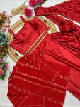FASHIONABLE SATIN SILK MULTI THREAD EMBROIDERY SEQUENCE WORK 1 MEANUTE SAREE STITCHED BLOUSE WITH JACKET AND BELT PARTY WEAR WHOLESALE PRICE ETHNIC GARMENT (6)