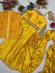 FASHIONABLE SATIN SILK MULTI THREAD EMBROIDERY SEQUENCE WORK 1 MEANUTE SAREE STITCHED BLOUSE WITH JACKET AND BELT PARTY WEAR WHOLESALE PRICE ETHNIC GARMENT (4)