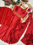 FASHIONABLE SATIN SILK MULTI THREAD EMBROIDERY SEQUENCE WORK 1 MEANUTE SAREE STITCHED BLOUSE WITH JACKET AND BELT PARTY WEAR WHOLESALE PRICE ETHNIC GARMENT (6)