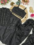 FASHIONABLE SATIN SILK MULTI THREAD EMBROIDERY SEQUENCE WORK 1 MEANUTE SAREE STITCHED BLOUSE WITH JACKET AND BELT PARTY WEAR WHOLESALE PRICE ETHNIC GARMENT (7)