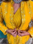 FASHIONABLE SATIN SILK MULTI THREAD EMBROIDERY SEQUENCE WORK 1 MEANUTE SAREE STITCHED BLOUSE WITH JACKET AND BELT PARTY WEAR WHOLESALE PRICE ETHNIC GARMENT (4)