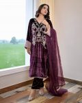 FASHIONABLE VELVET EMBROIDERY SEQUENCE LACE WORK TOP BOTTOM WITH DUPATTA PARTY WEAR WHOLESALE PRICE ETHNIC GARMENT (4)