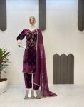 FASHIONABLE VELVET EMBROIDERY SEQUENCE LACE WORK TOP BOTTOM WITH DUPATTA PARTY WEAR WHOLESALE PRICE ETHNIC GARMENT (4)