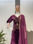 FASHIONABLE VELVET EMBROIDERY SEQUENCE LACE WORK TOP BOTTOM WITH DUPATTA PARTY WEAR WHOLESALE PRICE ETHNIC GARMENT (4)