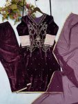 FASHIONABLE VELVET EMBROIDERY SEQUENCE LACE WORK TOP BOTTOM WITH DUPATTA PARTY WEAR WHOLESALE PRICE ETHNIC GARMENT (4)