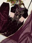 FASHIONABLE VELVET EMBROIDERY SEQUENCE LACE WORK TOP BOTTOM WITH DUPATTA PARTY WEAR WHOLESALE PRICE ETHNIC GARMENT (4)