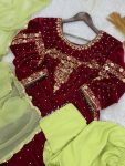 FASHIONABLE VELVET EMBROIDERY SEQUENCE MOTI WORK TOP BOTTOM WITH DUPATTA PARTY WEAR WHOLESALE PRICE ETHNIC GARMENT (3)