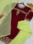 FASHIONABLE VELVET EMBROIDERY SEQUENCE MOTI WORK TOP BOTTOM WITH DUPATTA PARTY WEAR WHOLESALE PRICE ETHNIC GARMENT (3)