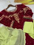 FASHIONABLE VELVET EMBROIDERY SEQUENCE MOTI WORK TOP BOTTOM WITH DUPATTA PARTY WEAR WHOLESALE PRICE ETHNIC GARMENT (3)