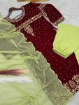 FASHIONABLE VELVET EMBROIDERY SEQUENCE MOTI WORK TOP BOTTOM WITH DUPATTA PARTY WEAR WHOLESALE PRICE ETHNIC GARMENT (3)