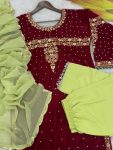 FASHIONABLE VELVET EMBROIDERY SEQUENCE MOTI WORK TOP BOTTOM WITH DUPATTA PARTY WEAR WHOLESALE PRICE ETHNIC GARMENT (3)