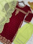 FASHIONABLE VELVET EMBROIDERY SEQUENCE MOTI WORK TOP BOTTOM WITH DUPATTA PARTY WEAR WHOLESALE PRICE ETHNIC GARMENT (3)