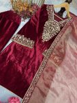 FASHIONABLE VELVET EMBROIDERY SEQUENCE WORK TOP BOTTOM WITH DUPATTA PARTY WEAR WHOLESALE PRICE ETHNIC GARMENT (3)