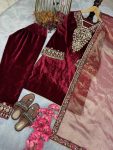 FASHIONABLE VELVET EMBROIDERY SEQUENCE WORK TOP BOTTOM WITH DUPATTA PARTY WEAR WHOLESALE PRICE ETHNIC GARMENT (3)