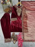 FASHIONABLE VELVET EMBROIDERY SEQUENCE WORK TOP BOTTOM WITH DUPATTA PARTY WEAR WHOLESALE PRICE ETHNIC GARMENT (3)