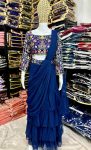 DESIGNER GEORGETTE THREAD, EMBROIDERY , ZARI AND SEQUENCE WORK RUFFLE READY TO WEAR SAREE WITH BLOUSE PARTY WEAR WHOLESALE PRICE ETHNIC GARMENT (5)