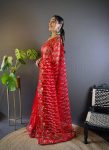 LATEST BUTTERFLY NET CHAIN STITCH WITH MULTY COLOR AND FOIL THREAD EMBROIDERY WORK SAREE WITH UNSTITCHED BLOUSE PARTY WEAR WHOLESALE PRICE ETHNIC GARMENT (14)