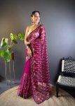 LATEST BUTTERFLY NET CHAIN STITCH WITH MULTY COLOR AND FOIL THREAD EMBROIDERY WORK SAREE WITH UNSTITCHED BLOUSE WINE