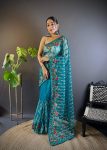 LATEST BUTTERFLY NET CHAIN STITCH WITH MULTY COLOR AND FOIL THREAD EMBROIDERY WORK SAREE WITH UNSTITCHED BLOUSE  SKY