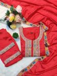 LATEST CHINON SILK EMBROIDERY CODING SEQUENCE WORK AND DIAMOND HANDWORK TOP BOTTOM WITH DUPATTA FESTIVE WEAR WHOLESALE PRICE ETHNIC GARMENT (17)