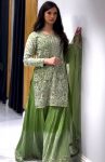 LATEST CHINON SILK EMBROIDERY SEQUENCE AND MOTI WORK TOP PALAZZO WITH DUPATTA FESTIVE WEAR WHOLESALE PRICE ETHNIC GARMENT (5)