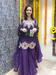 LATEST CHINON SILK EMBROIDERY SEQUENCE CODING WORK TOP PALAZZO WITH DUPATTA PURPLE