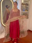 LATEST CHINON SILK EMBROIDERY SEQUENCE WORK GOWN BOTTOM WITH DUPATTA  RED
